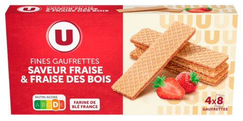 Fines Gaufrettes Saveur Fraise & Fraise des Bois U