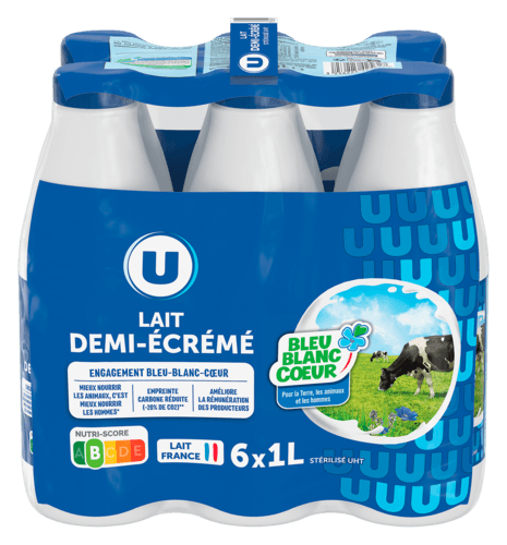 Lait Uht Demi-Ecreme Bleu Blanc Coeur U