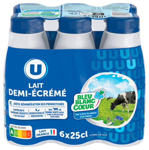 Lait Uht Demi-Ecreme Bleu Blanc Coeur U