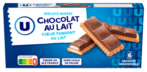 Biscuits Barres Chocolat au Lait Coeur Fondant au Lait U