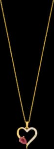 Collier Or 375 Millièmes Rhodié, Rubis et Diamants 0,015 Carat*