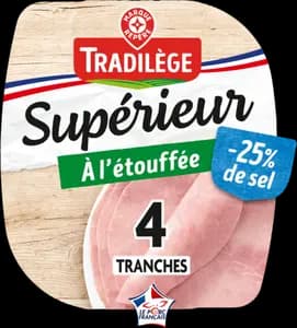 Jambon Cuit à L'étouffée de Qualité Supérieure Sans Couenne à Teneur en Sel Réduit de 25% - Tradilège