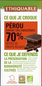 Tablette de Chocolat Noir Bio - Éthiquable
