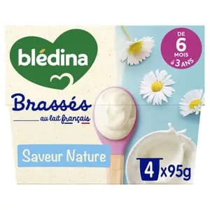 Blédina Dessert Brassé Saveur Nature – dès 6 mois 4x95g