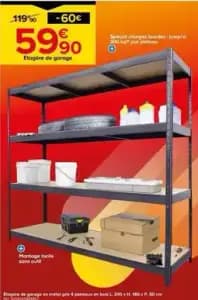Étagère de garage en metal gris 4 plateaux en bois