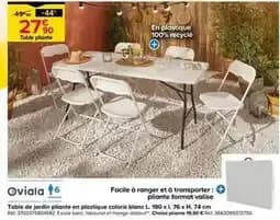 Oviala - table de jardin pliante en plastique coloris blanc