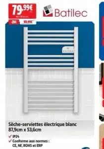 Sèche-serviettes électrique blanc 87,9cm x 53,6cm