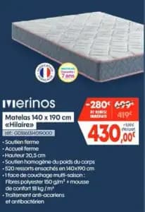Merinos Matelas 140 x 190 cm «Hilaire»