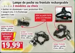 I-glow lampe de poche ou frontale rechargeable
