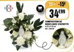 Composition de roses avec statuette