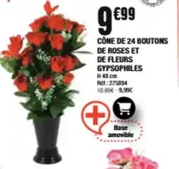 Cône de 24 Boutons de Roses et de Fleurs Gypsophiles