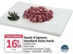 Promo - sauté d'agneau standard et/ou halal