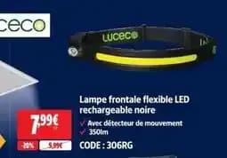Luceco Lampe frontale flexible LED rechargeable noire