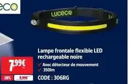 Luceco lampe frontale flexible led rechargeable noire