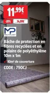 Multiplast bâche de protection en fibres recyclées et en polaire de polyéthylène 10m x 1m