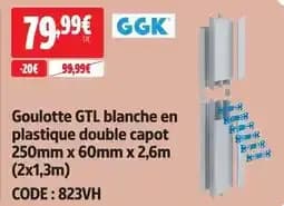 Ggk goulotte gtl blanche en plastique double capot 250 mm x 60 mm x 2,6 m (2x1,3 m)