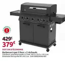 Barbecue a gaz 5 feux + 2 rechauds