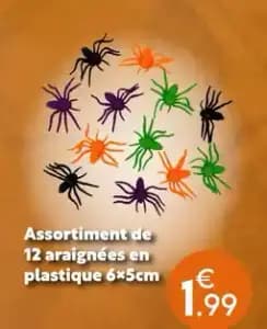 Assortiment de 12 araignées en plastique 6x5cm