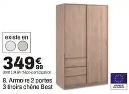 Best Armoire 2 portes 3 tiroirs chêne