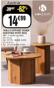 Kokoon table d'appoint ronde dorothee effet bois