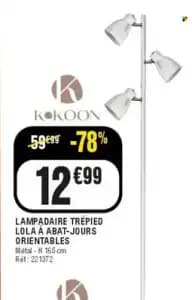 Kokoon lampadaire trépied lola à abat-jours orientables
