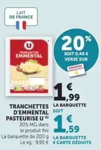 U tranchettes d'emmental pasteurise