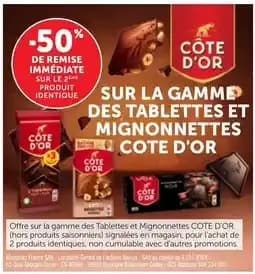 Cote D'Or Sur la gamme des tablettes et mignonnettes
