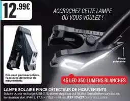 Lampe solai re pince detecteur de mouvements