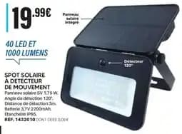 Spot solaire à detecteur de mouvement