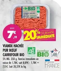 Carrefour bio viande hachée pur bœuf