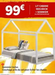 Lit cabane 90x190cm + sommier