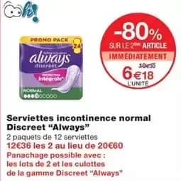 Always Serviettes incontinence normal Discreet