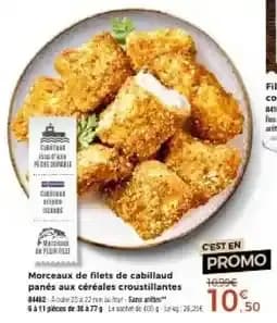 Morceaux de filets de cabillaud panés aux céréales croustillantes