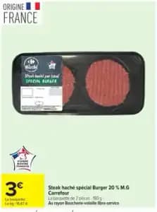 Carrefour Steak haché spécial Burger 20 % M.G