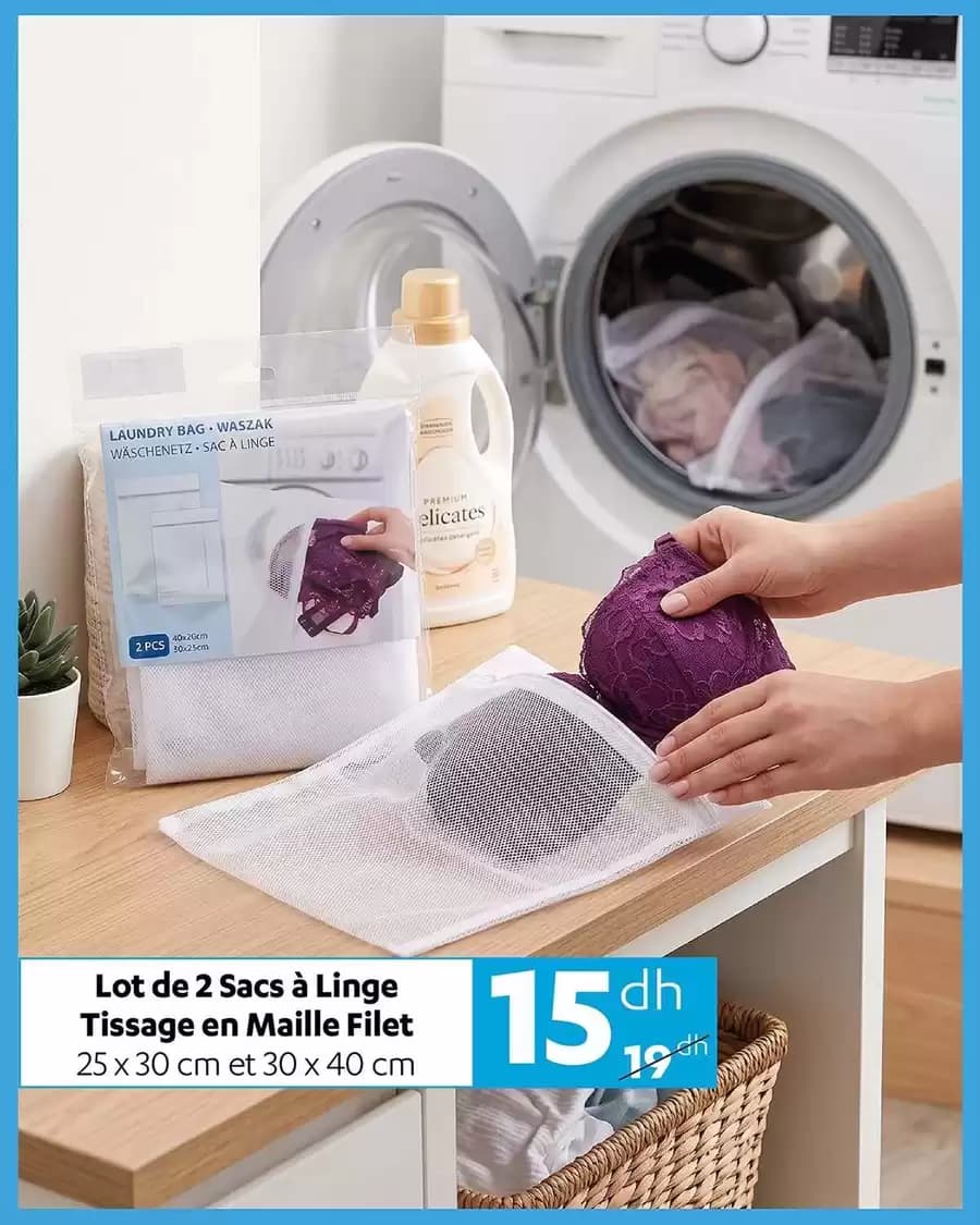 Lot de 2 Sacs à Linge Tissage en Maille Filet 25 x 30 cm et 30 x 40 cm