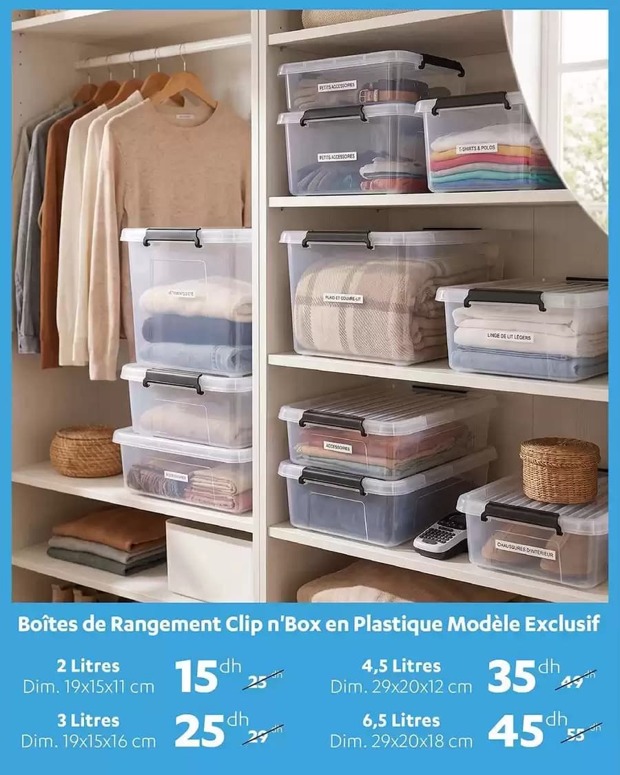 Boîtes de Rangement Clip n'Box en Plastique Modèle Exclusif 6,5 Litres Dim. 29x20x18 cm
