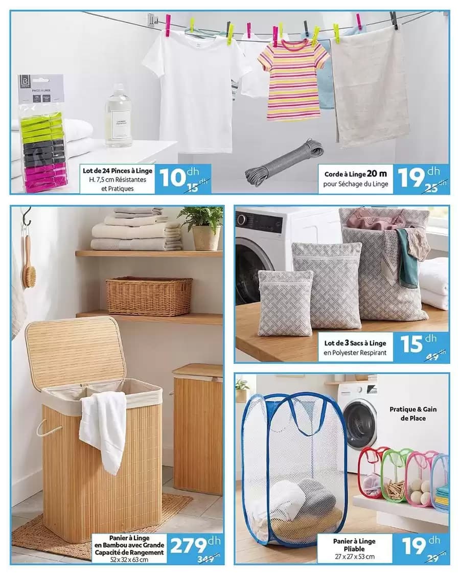 Panier à Linge en Bambou avec Grande Capacité de Rangement 52 x 32 x 63 cm