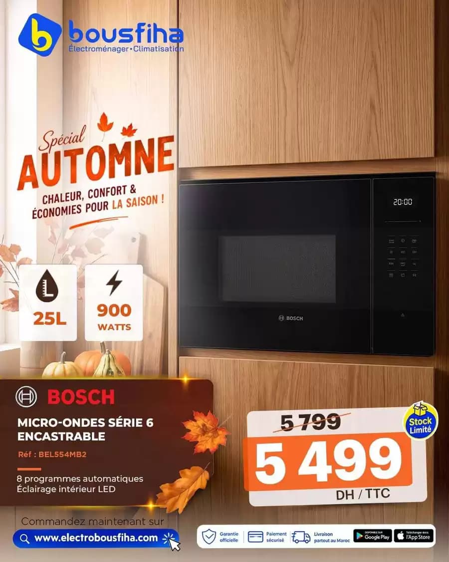 MICRO-ONDES SÉRIE 6 ENCASTRABLE 900 WATTS 8 programmes automatiques Éclairage intérieur LED 25L