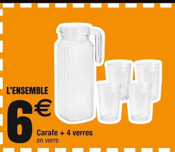 Carafe + 4 verres en verre
