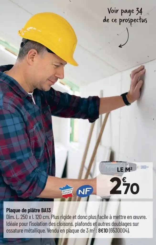 Plaque de plâtre BA13