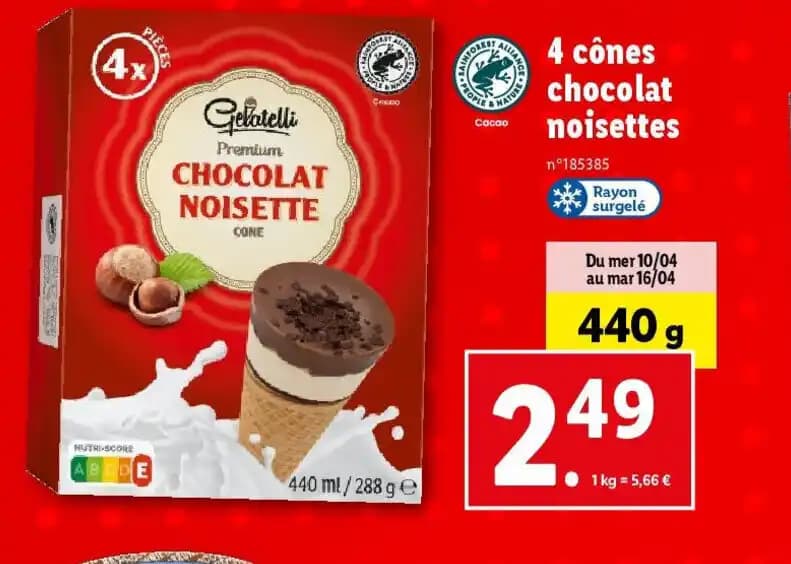 4 cônes chocolat noisettes
