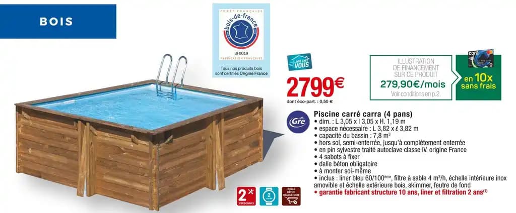 Piscine carré carra (4 pans)