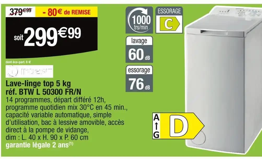 Lave-linge top 5 kg