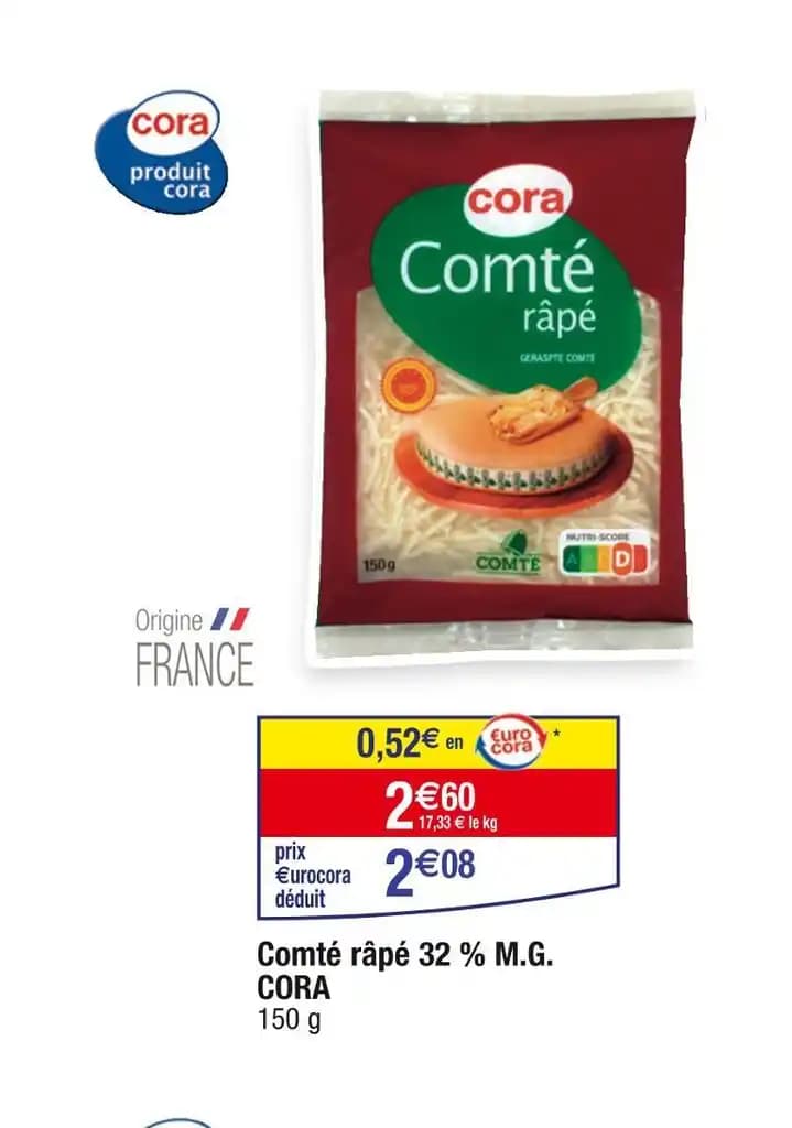 CORA Comté râpé 32 % M.G