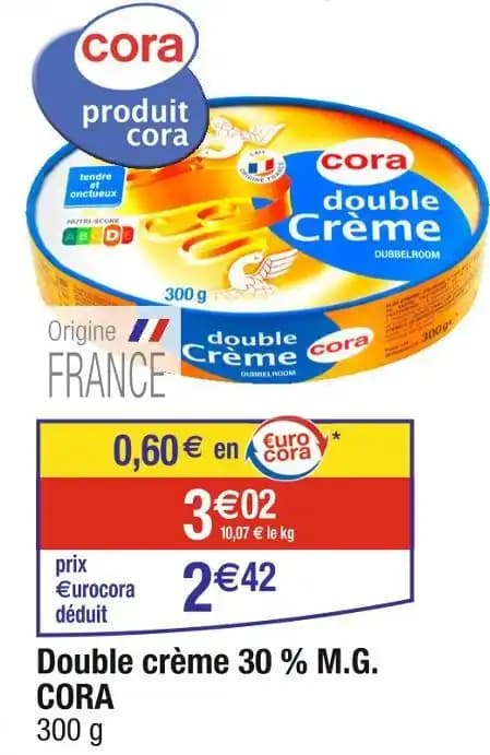CORA Double crème 30 % M.G