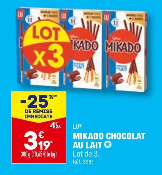 LU MIKADO CHOCOLAT AU LAIT
