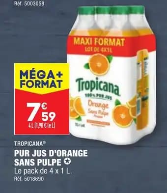 PUR JUS D'ORANGE SANS PULPE
