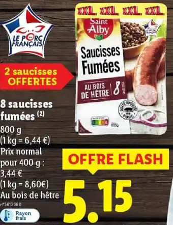 8 saucisses fumées 800 g