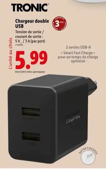 Tronic Chargeur double USB