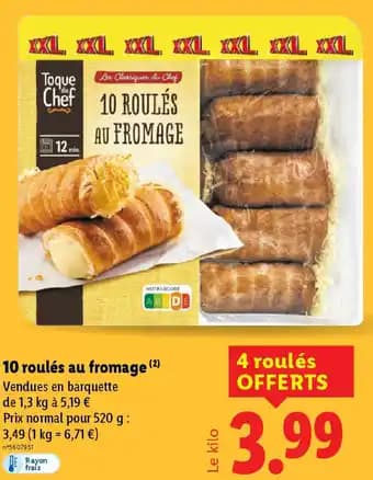 10 roulés au fromage 1.3 kg